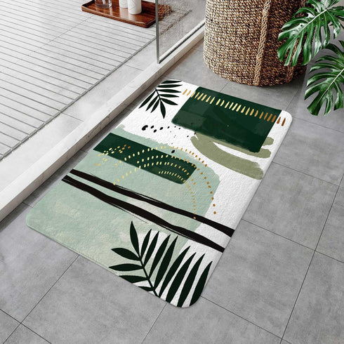 Green Mid Century Bath Rugs for Bathroom, Modern Boho Geometric Abstract Emerald Green Minimalist Striped Non Slip Flannel Bathroom Rug, Dry Fast ...