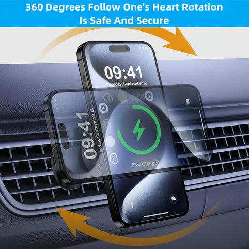Magnetic Wireless Car Charger, 360°Adjustable Magnetic Air Vent Mount Compatible,2 in 1 Compatible with iPhone 15/14/13/12 Pro Max Plus Mini and A...