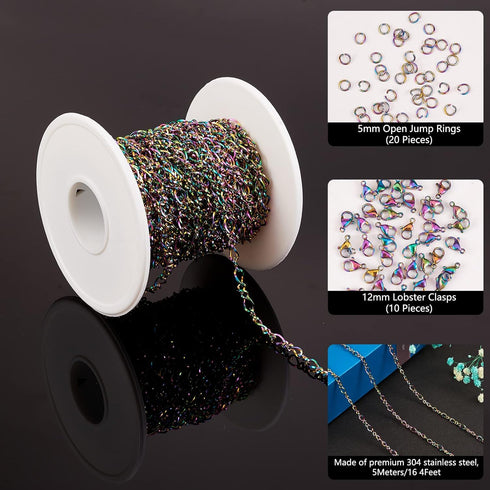 5M Stainless Steel Figaro Chains Multi-color Unwelded Chain DIY Chain Jewelry Set Making Kit for Jewelry Necklace Bracelet Earring Making...