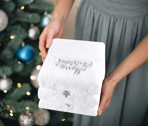 Quera 2 Pack Christmas Hand Towels 100% Cotton Embroidered Premium Luxury Decor Bathroom Decorative Dish Towels Set for Drying, Cleaning, Cooking,...