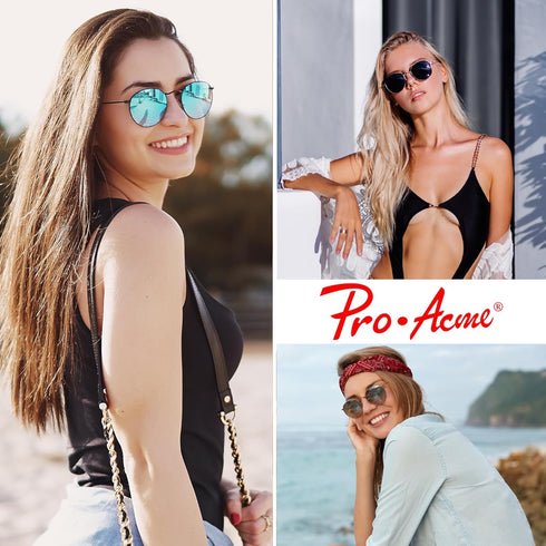 Pro Acme Small Round Metal Polarized Sunglasses for Women Retro Designer Style...