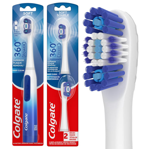 Colgate 360 Floss Tip Sonic Powered Battery Toothbrush, 2 Pack...