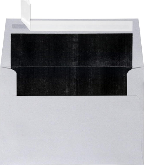 LUXPaper A4 Foil Lined Invitation Envelopes | Peel & Press | 4 1/4" x 6 1/4" | Silver w/Black LUX Lining | 80lb. Text | 50 Qty...