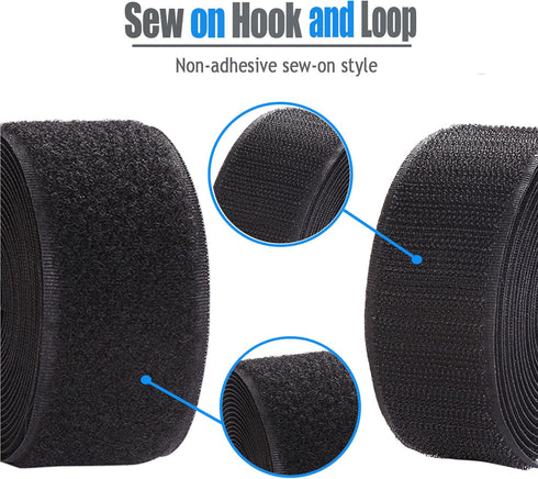 Sew on Hook and Loop Style 3/4 Inch Non-Adhesive Back Nylon Strips Fabric Fastener Non-Adhesive Interlocking Tape Black,12.6 Yard...