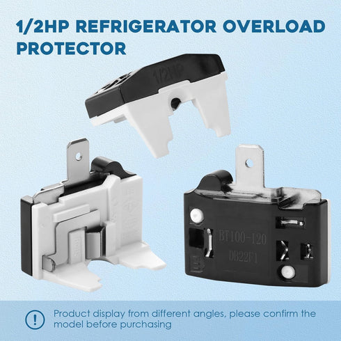 Refrigerator Starter Relay Set, 3 Pin 4.7 Ohm PTC Fridge Compressor Starter with 1/2HP Refrigerator Overload Protector Kit Universal Coolers Repla...