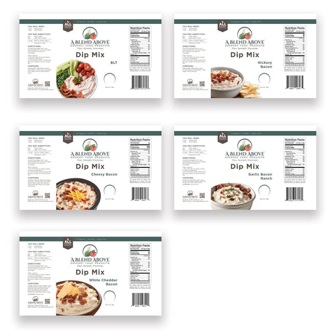 A Blend Above Bacon Lovers Dip Mix, 5 packets - Hickory Bacon, White Cheddar Bacon, BLT, Cheesy Bacon, and Garlic Bacon Ranch...