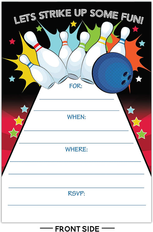 Your Main Event Prints Bowling Party Invitation - Bowling Party Invite - Boy Birthday Invitation - 20 Fill-In Bowling Party Invitations With White...