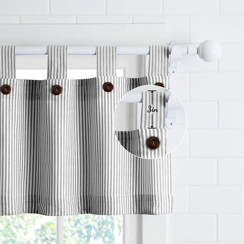July Joy Cotton Valance Curtains 18 Inches Long Country Kitchen Curtains Tab Top for Small Window Bathroom Farmhouse 56" x 18", Black...