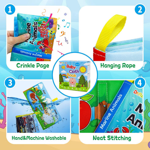 Dr.Rapeti Soft Cloth Books Baby Books Bath Books 8-Pack for Baby Infant Toddler Kid Crinkle Washable Chewable Non-Toxic Early Educational Preschoo...