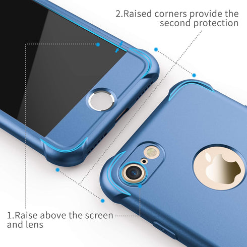 ORETECH Compatible with iPhone 7/8 Case, with 2 Pack HD Screen Protector 360° Full-Body Silicone Soft TPU Hard PC Protective Bumper Phone Case Cov...