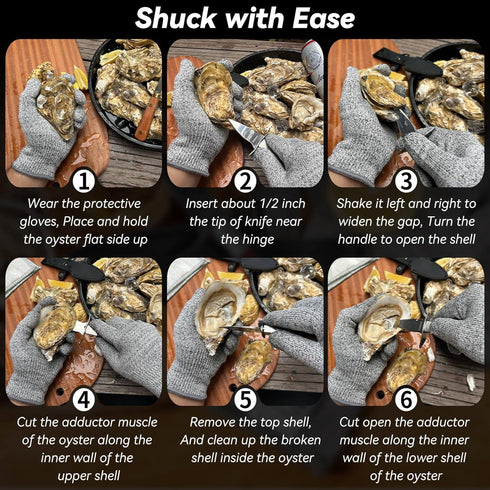 Oyster Shucking Knife,Oyster Shucker,2 Set Sturdy Sharpness Oyster Knife With Comfort Wood-handle,Oyster Shucking Kit With 1 Pairs Of Level 5 Prot...