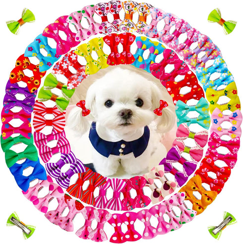 80pcs Dog Bows Clips, Bulk Cute Mini Pet Small Youkie Dog Hair Bows with Clips, Mix Handmade Puppy Dog Hair Grooming Bows with Metal Alligator Cli...