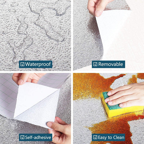 Kitchen PVC Self-Adhesive Wallpaper, Oil-Proof Foil Wall Sticker, Stove Countertop Waterproof High Temperature Resistant Stickers, Cabinet Aluminu...