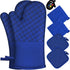 6 Pcs Oven Mitts and Pot Holders, 500? Heat Resistant Oven Mitts with Kitchen Towels Soft Cotton Lining and Non-Slip Silicone Surface Safe for Bak...