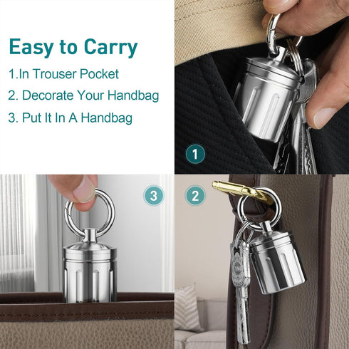 Waterproof Pill Organizer, Stainless Steel Pill Case, Keychain Pill Holder, Portable Pill Container Single Chamber Pill Box Outdoor Camping, Size:...