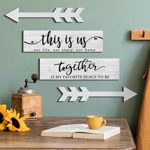 Jetec 4 Pcs Wooden Arrow Wall Decor This is Us Our Life Rustic Family Signs for Home Wall Decor Home Wooden Hanging Sign for Farmhouse Living Room...
