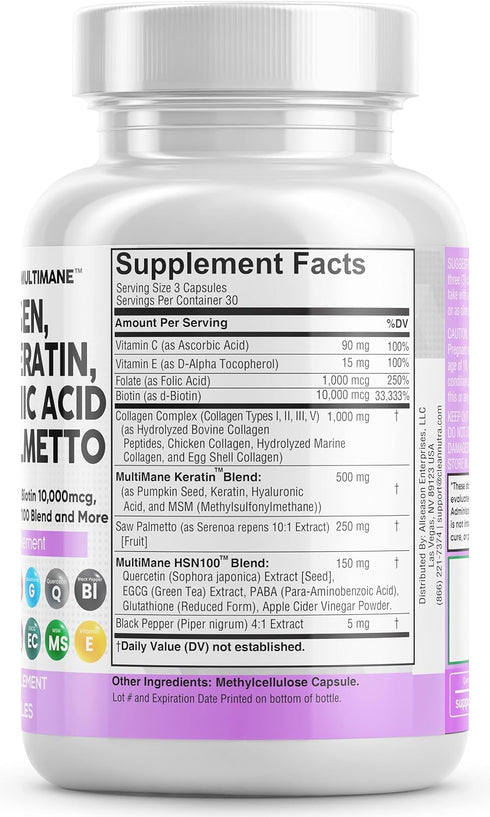 Collagen Pills 1000mg Biotin 10000mcg Keratin Saw Palmetto 2500mg Hyaluronic Acid - Hair Skin and Nails Vitamins and DHT Blocker with Vitamin E Fo...