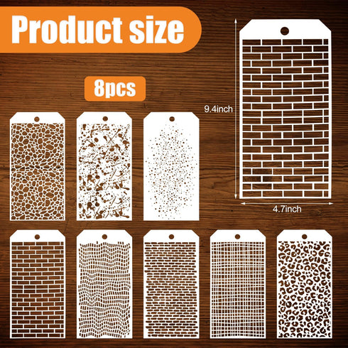 8pcs Painting Stencils for Crafts, Reusable Texture Stencils for Painting Mixed Media Stencils Leopard Brick Print Layering Stencils for DIY Craft...