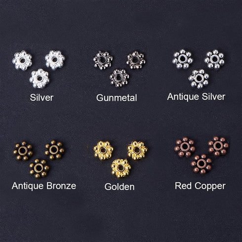 PH PandaHall 600pcs Tibetan Flower Spacer Beads, 6 Colors Metal Alloy Daisy Beads 6mm Jewelry Spacers Flat Loose Beads for Bracelet Necklace Jewel...