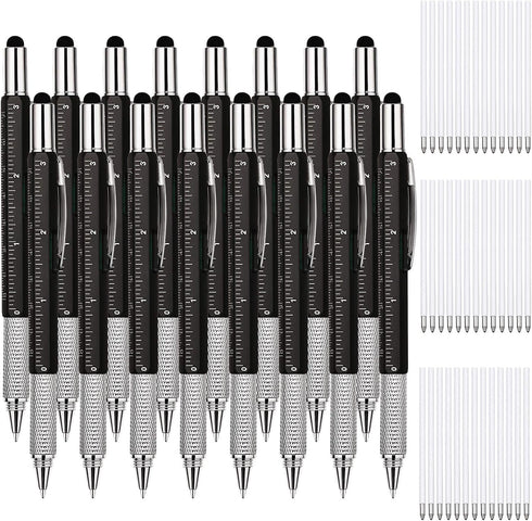 Zhanmai 16 Pieces Gift Pen Tool Pen 6 in 1 Multi Tool Pen with Ruler, Level Gauge, Ballpoint Pen and Pen Refills, Unique Gifts for Men (Black)...