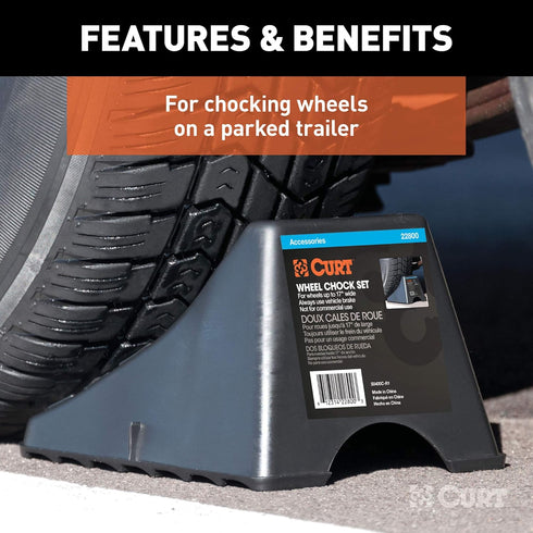 CURT 22800 Black Plastic Wheel Chocks, Vehicle, Trailer, Truck, RV, 2-Pack...