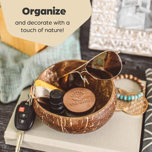 Coconut Bowls and Wooden Spoons Set of 2 – Natural, Hand-Crafted, Vegan-Friendly, Salad, Smoothie or Buddha Bowl and Kitchen Utensils (2 Natural B...