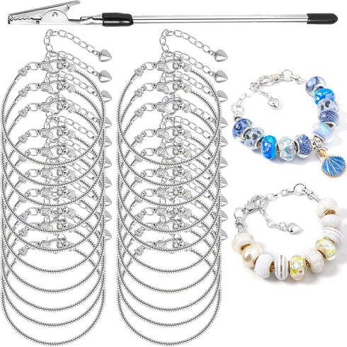 20 Pieces 6.3 Inch Snake Chain Charm Bracelets Adjustable Snake Charm Bracelet Chains with Bracelet Helper Heart Lobster Clasp Extender Chain DIY ...
