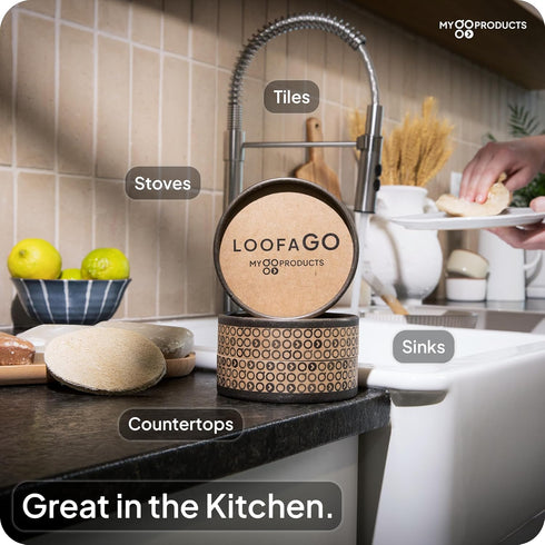 LoofaGO All-purpose Natural Loofah Scrub Sponges, Biodegradable, Eco-friendly for Kitchen, Shower, Bath, Skin, Facial, Body, and More (Pack of 10)...