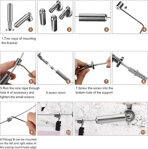 Jetec 196 Inch/ 5 m Wire Curtain Rod Room Divider Hanging System with 48 Clips Adjustable Curtain Drape Wire Rod Set for Tapestry Photo Picture Ki...