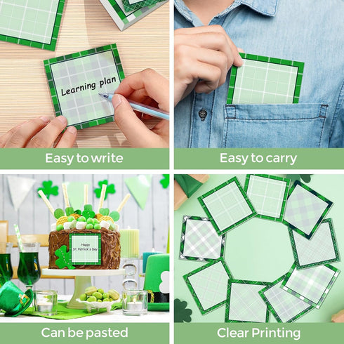 9 Pieces St. Patrick's Day Plaid Sticky Notes Green St. Patrick's Day Plaid Note Pads Self-Adhesive Irish Memo Notes for School Office Home Suppli...