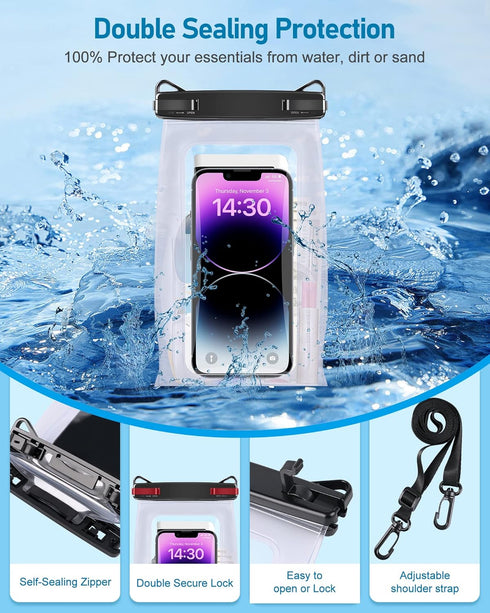 Large Waterproof Phone Pouch Universal Phone Waterproof Case for iPhone 15 14 13 12 Pro Max Galaxy S22 S21 IPX8 Water Proof Dry Bag with Wide Lany...