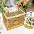 OurWarm Glittery Gold Wedding Card Box with Lock, Wood Gift Card Box for Wedding Reception, Envelope Box for Party Graduation Birthday Baby Shower...