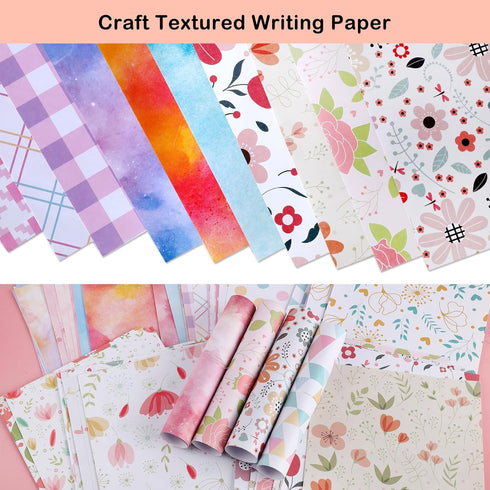 90 Sheets Decorative Stationery Paper, Craft Textured Writing Paper, Rainbow Flora Geometic Styles Scrapbook Paper, for Junk Journals, Letter Writ...