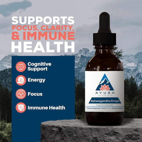 Ayush Herbs Ashwagandha Drops - Ashwagandha Alcohol-Free Drops for Adults, Calming Daily Supplement for Focus & Attention with Organic Ashwagandha...