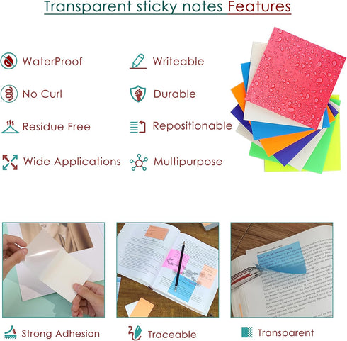 1200 Pcs Transparent sticky Notes - Waterproof Clear Sticky Notes Box pack | sticky book tabs, sticky notes cute, Index arrow pastel tabs, see thr...