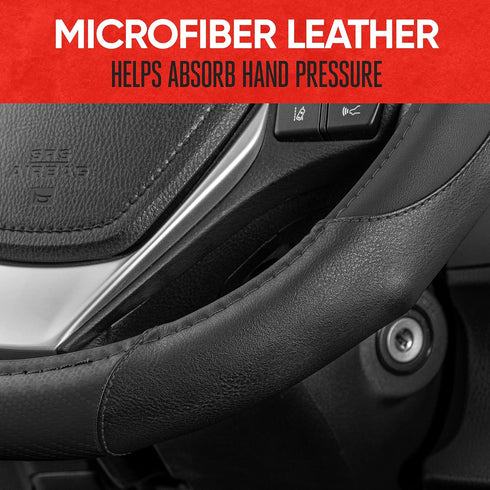 Motor Trend GripDrive Black Carbon Fiber Steering Wheel Cover, Standard 15 inch Size, Black Faux Leather Comfort Grip, Car Steering Wheel Cover fo...