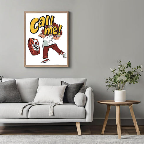 Posterizer 1 pcs-cute comic book retro inspired vintage rotary phone 'call me'-Vintage Art-Art in Pop Style-Gift for Superhero, Comic Book Fans- u...