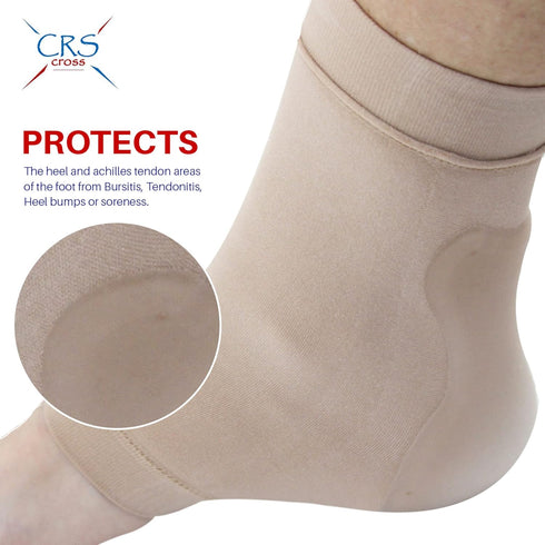 CRS Cross Achilles Heel Gel Sleeves. 1 Pair of Premium Padded Compression Gel Sleeve Socks for Cushion and Protection of Haglunds Bump, Achilles T...