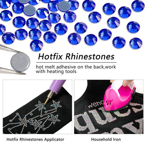 Beadsland Hotfix Rhinestones, 2880pcs Flatback Crystal Rhinestones for Crafts Clothes DIY Decorations, Sapphire, SS10, 2.7-2.9mm...