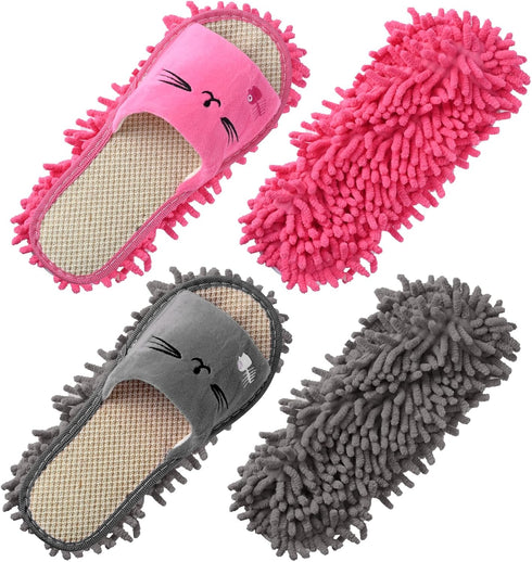 2 Pairs Microfiber Slipper Mop Slippers for Floor Cleaning? Reusable Floor Dust Tool for for Women Men House Kitchen Bathroom Office...