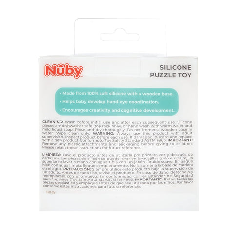Nuby Soft Shape Silicone Puzzle Toy with Bamboo Wooden Base, Promotes Hand-Eye Coordination, 5 Piece...
