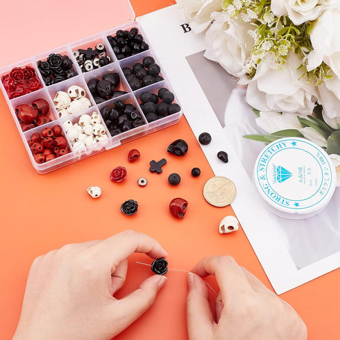 arricraft 203 Pcs Skull Gemstone Beads kits, Natural Lava Rock Synthetic Turquoise Cross Beads Flower Rose Beads and Tibetan Style Beads for Jewel...