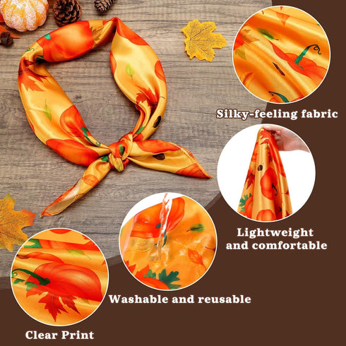 Fall Satin Head Scarf, Hair Square Scarves for Women Neck Silk Feeling Lightweight Wrap Bandana Autumn Handkerchief Thanksgiving Gift 27.5 * 27.5 ...