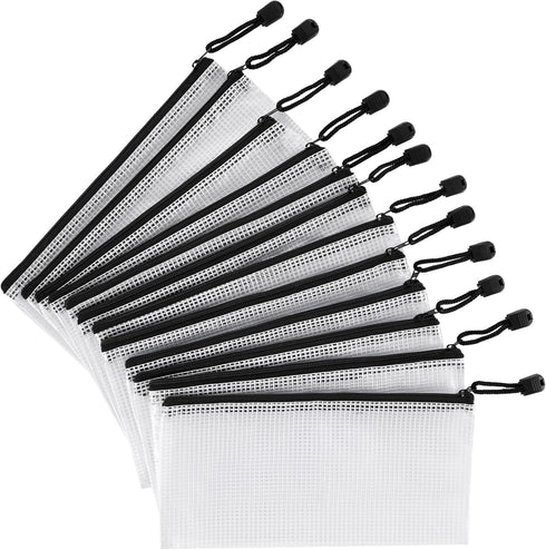 12 Pieces Plastic Mesh Zipper Pouch Bag/Zipper Envelope Document Storage Pouch Bag/Zip File Folder/Office Supplies Bills File Waterproof Zipper Po...