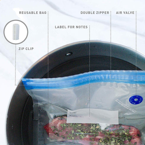 Sous Vide Bags for Joule and Anova Cookers - 15 Reusable BPA-Free Sous Vide Bags with Vacuum Hand Pump in Various Sizes -Vacuum Sealer Bags Food S...