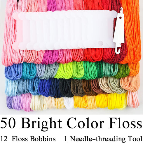 Similane Embroidery Floss 50 Skeins Cross Stitch Thread Rainbow Color Friendship Bracelets Crafts Floss with 12 Pcs Floss Bobbins and 1 Pcs Needle...