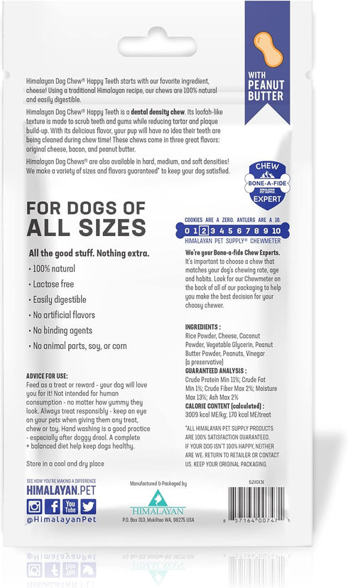 Happy Teeth Natural Cheese Dog Chews | Peanut Butter Flavor | Dental Chew | Protein Rich | Gluten Free - Lactose Free - Wheat Free - Soy Free | 2 ...
