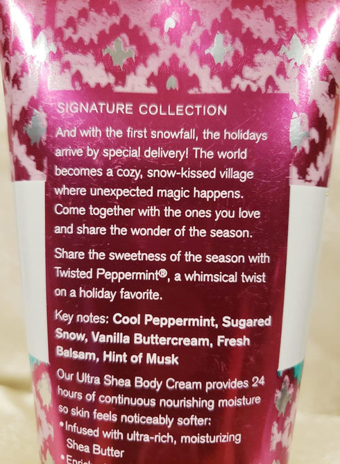 Bath & Body Works TWISTED PEPPERMINT 24 Hour Moisture Ultra Shea Body Cream 8 oz / 226 g...