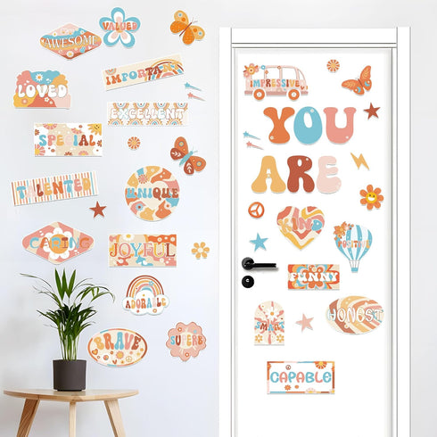 Boho Bulletin Board Decorations,Groovy Affirmation Station Bulletin Board Set,Rainbow Bulletin Board Decor for Classroom,Hippie Positive Affirmati...
