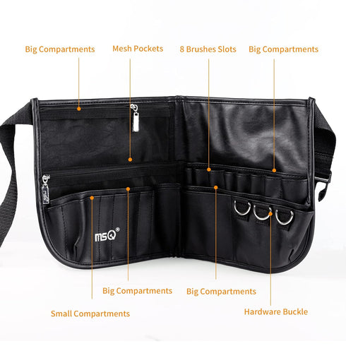 MSQ Makeup Brush Bag with Belt Cosmetic Brush Pouch Holder Organizer Multi Pocket Apron Pack with Adjustable Artist Belt Strap Large Capacity Grea...